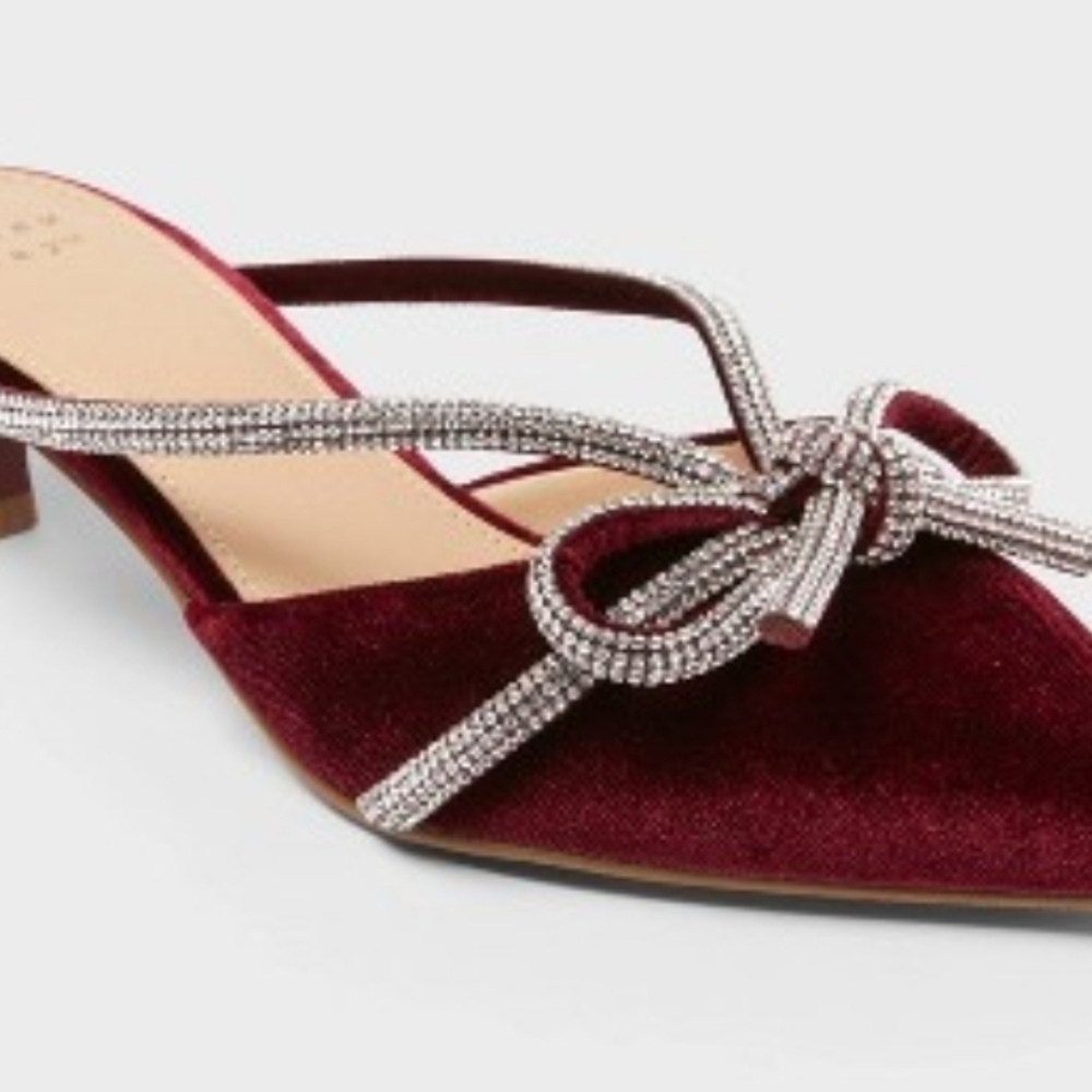 a new day Burgundy Velvet Heels with Rhinestone Bow